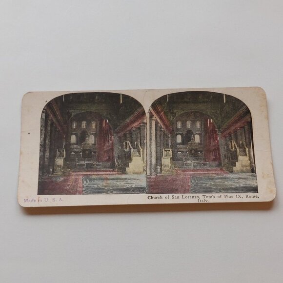 Antique Stereograph Card Church of San Lorenzo, Tomb of Pius IX, Rome, Italty - Picture 1 of 3